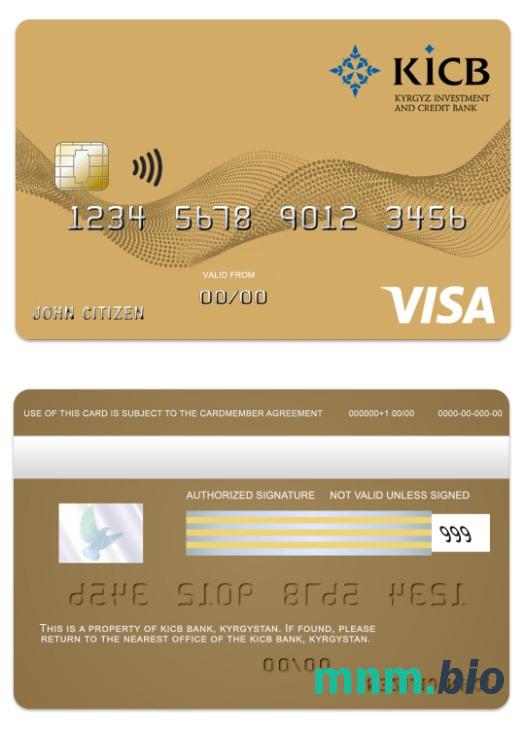 Kyrgystan KICB Bank visa złoto karta przykład w formacie PSD